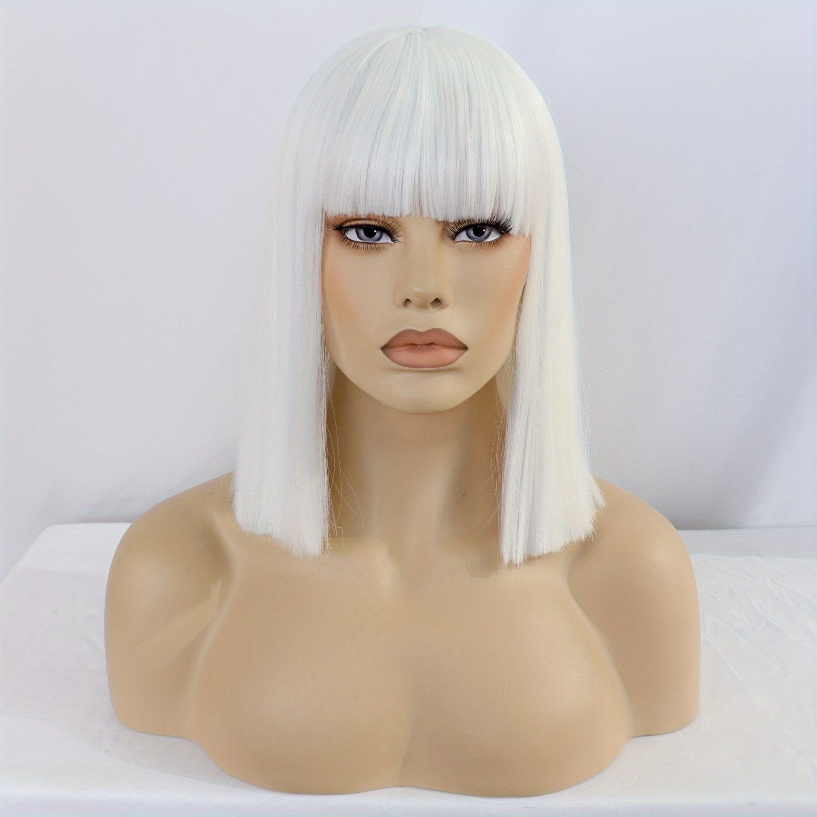 Shoulder Length Straight Bob Wigs with Bangs + Wig Cap