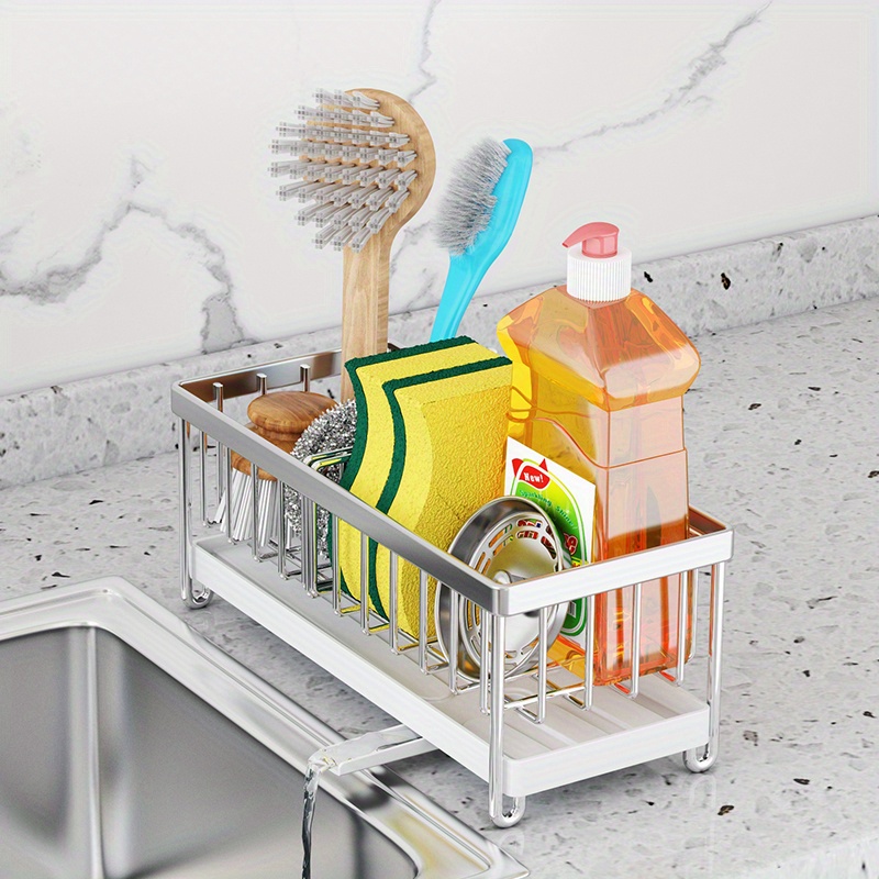 Stainless Steel Sink Storage Shelf Table Top Spong Mop Rag Dishcloth Sink  Draining Bathroom Storage Rack - Temu