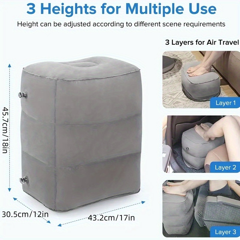 Inflatable Travel Foot Rest Pillow Bed Adjustable Height 3 Layers Leg Rest Cushion  Long Haul Flight
