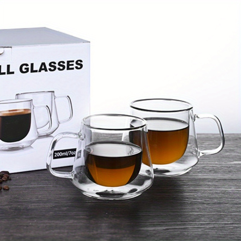 200ML Clear Double Walled Glass Coffee Mugs Heat Resistant Milk