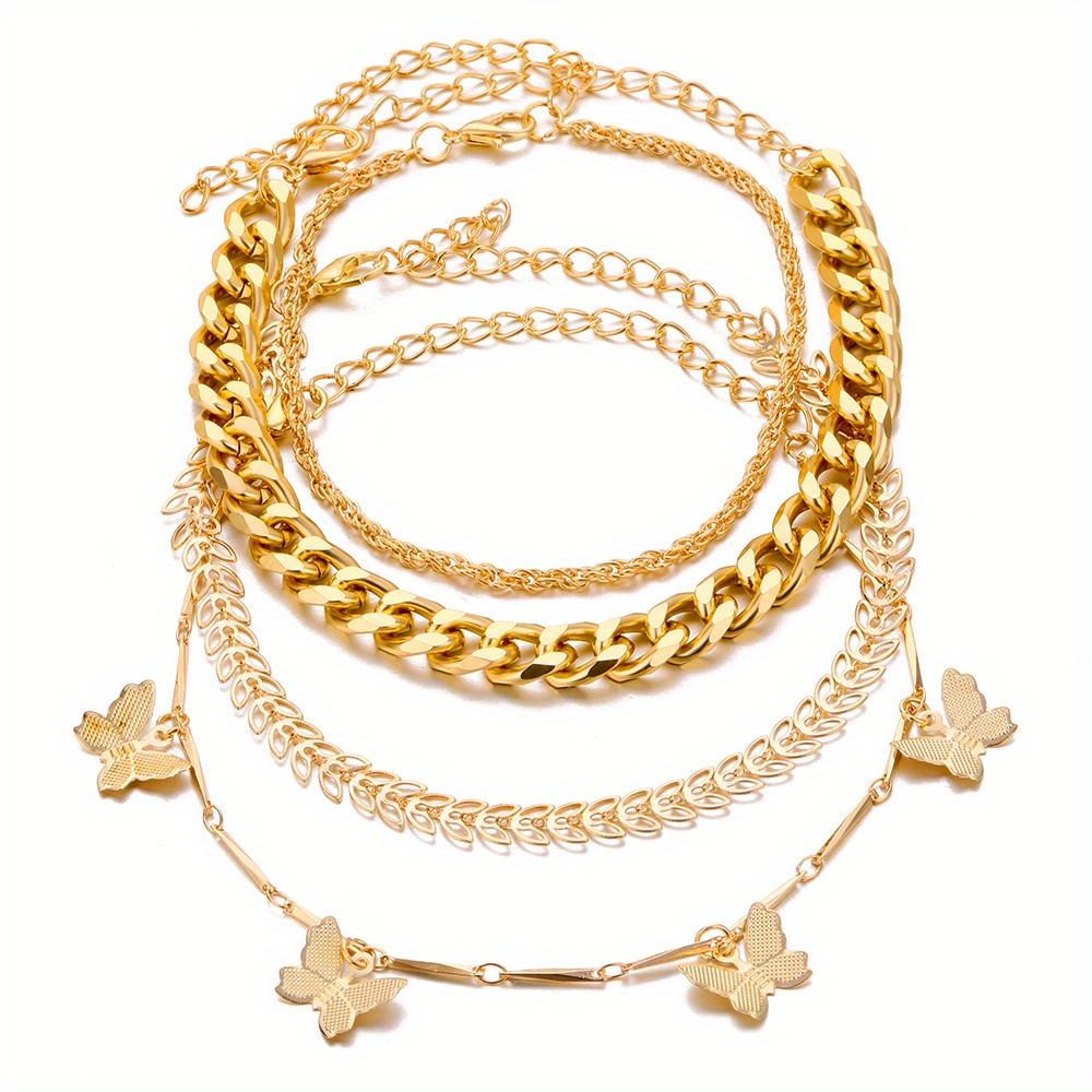 Image of 4pcs Elegant Chain Bracelet & Chaine Suitable For Daily Wear & Parties - Layered For Wear, Gift