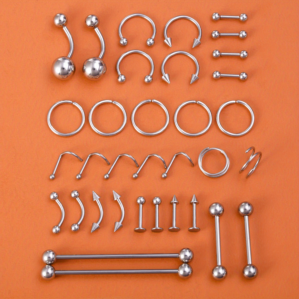 18-46pcs Stainless Steel BCR CBR Lip Nose Eyebrow Body Piercing Kit Tragus Cartilage Helix Daith Rook Earring Piercing Jewelry, Jewels for Men,Temu