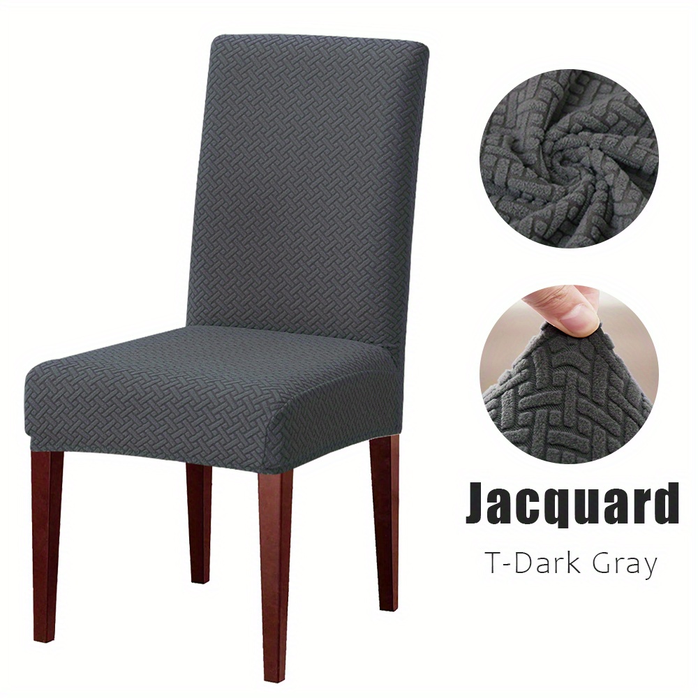 Jacquard Dining Chair Slipcover Solid Color Stretch Bar Temu