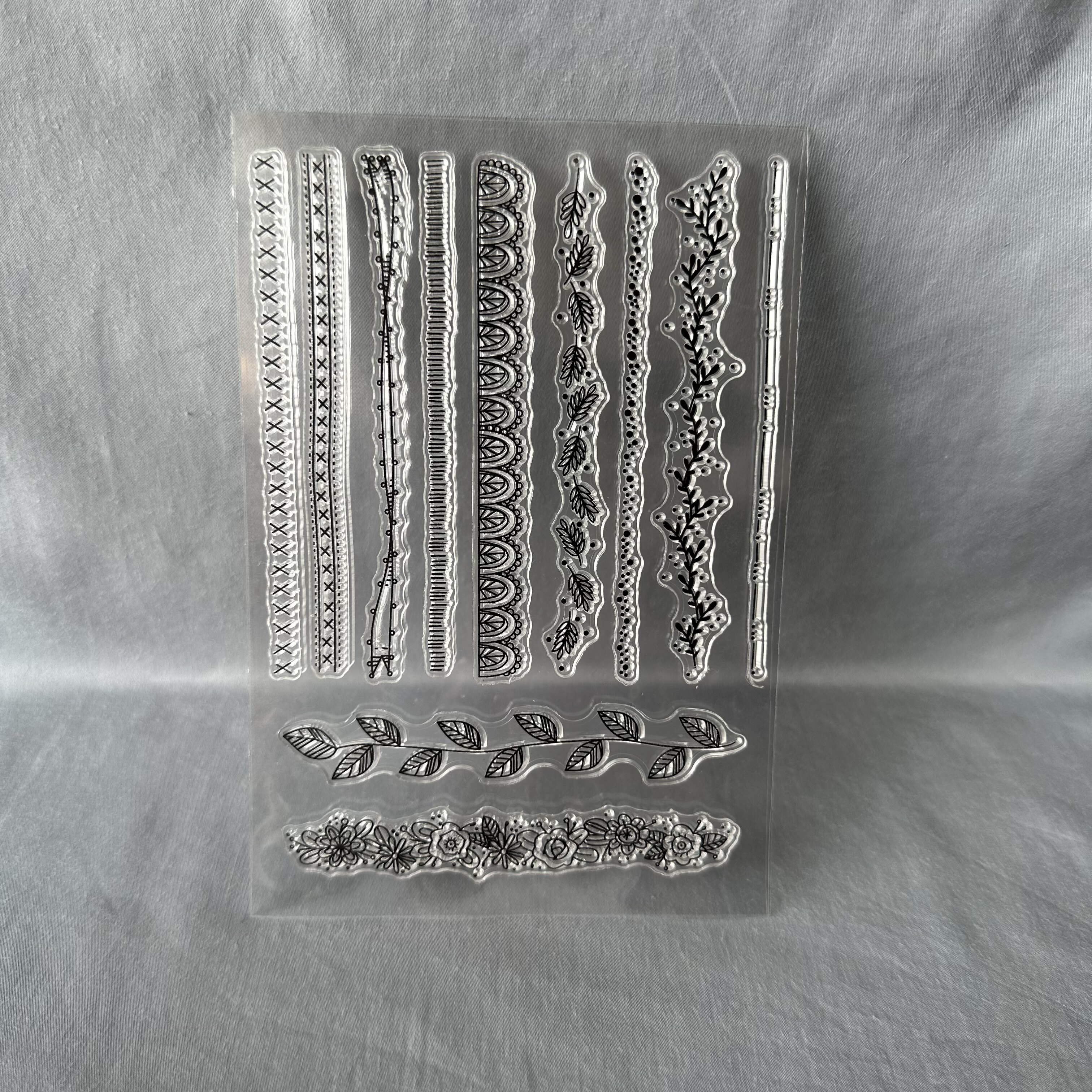 Image of Lace Decor Silicone Clear Stamp, Vintage Plants & Flowers Silicone Stamp, Small Clear Stamp For Card Decoration & Diy Scrapbooking