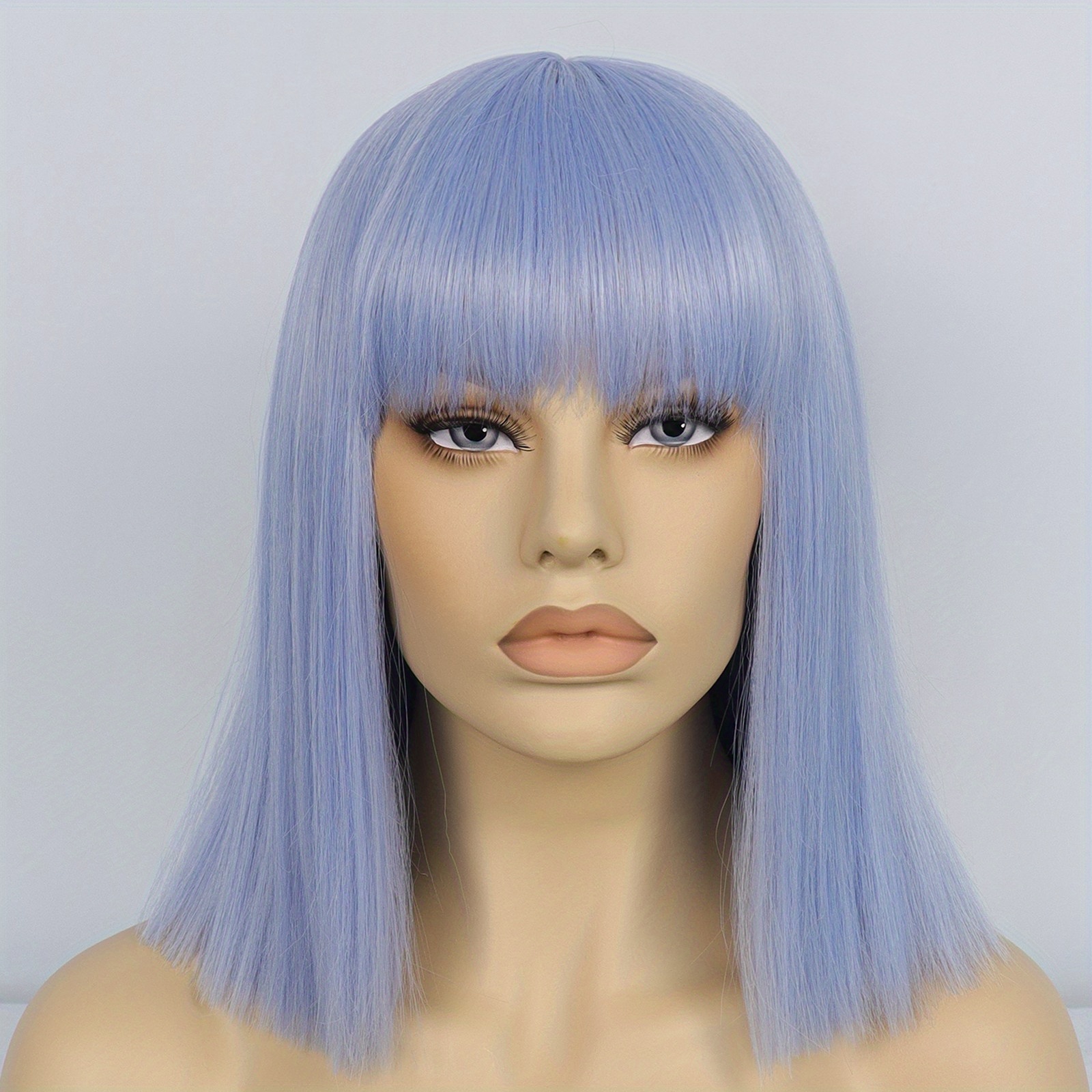 Shoulder Length Straight Bob Wigs with Bangs + Wig Cap