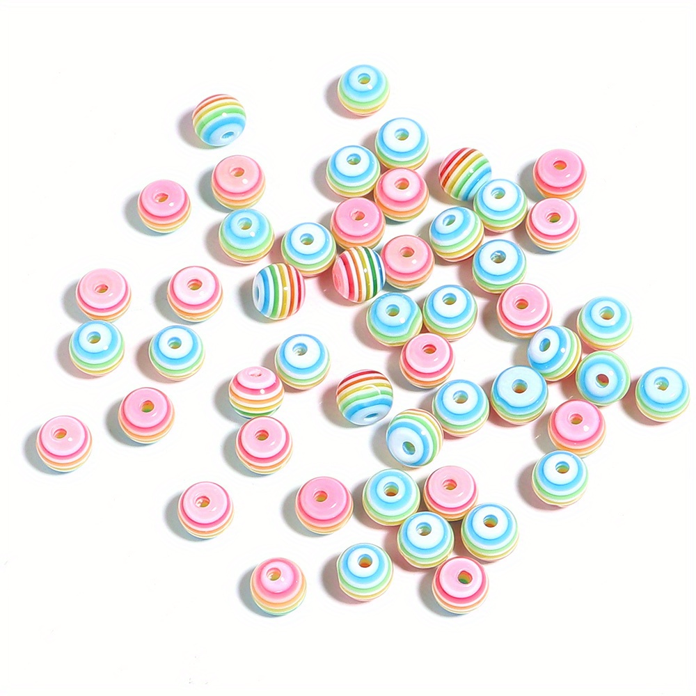 Mix Stripe Resin Beads Round Shape Spacer Beads Rainbow - Temu