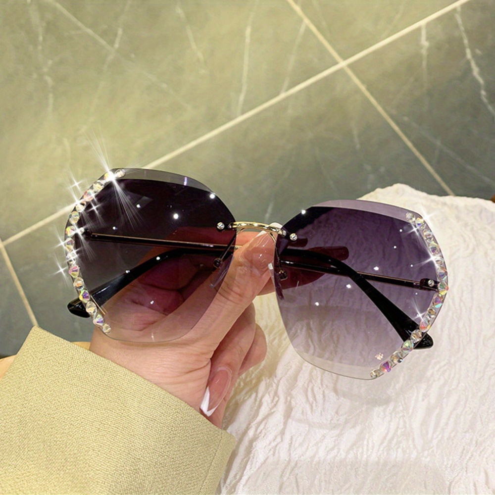 Rhinestone Fashion Rimless Crystal Sunglasses Vintage Ladies