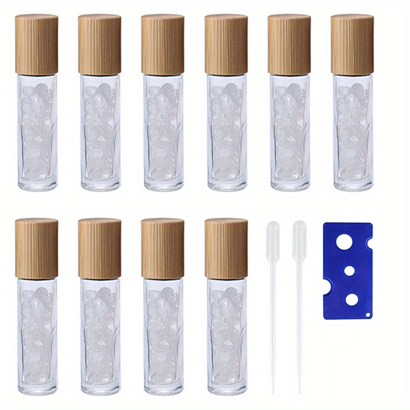 10pc 10ml Clear Glass Roller Bottles With Natural Crystal Gemstone Roller Balls