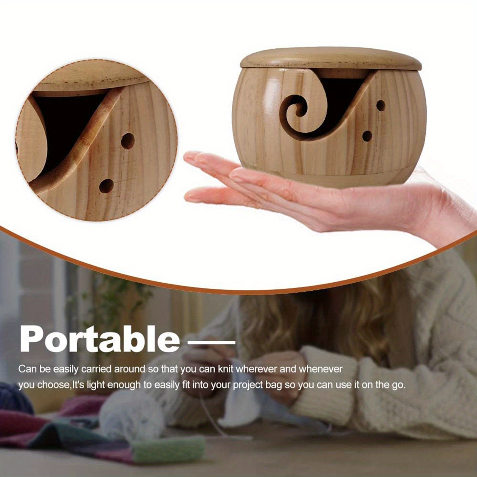 Wooden Yarn Bowl Diy Yarn Storage Container Lid Round Yarn Temu