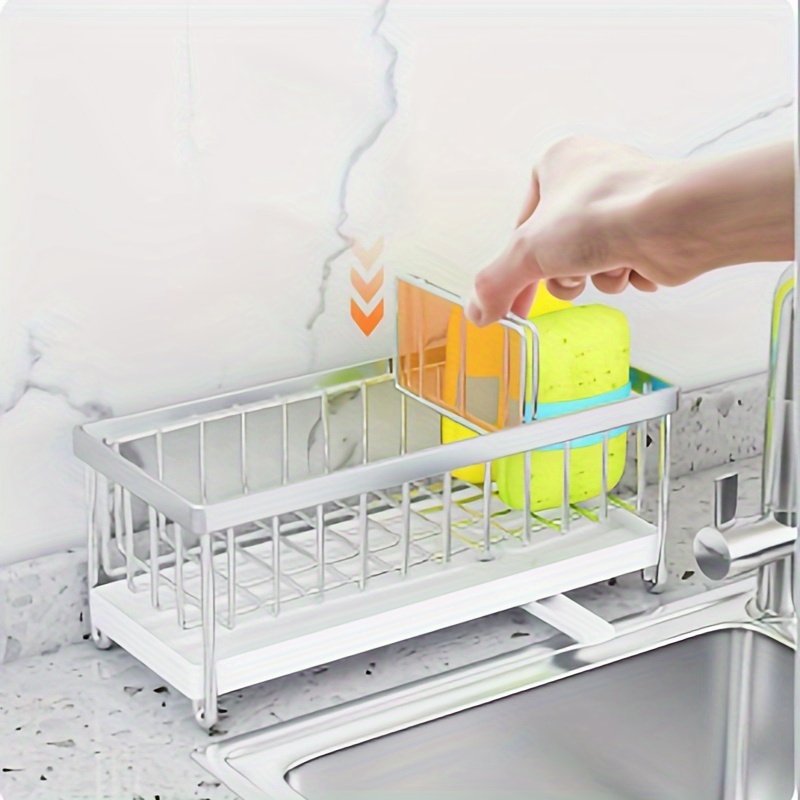 Sink Rack, Sponge Drain Rack With Dish Cloth Hanger, Stainless Steel Sink  Storage Rack, Kitchen And Bathroom Counter Top Storage Box, Kitchen And  Bathroom Accessories For Hotels,restaurant, Bulk Kitchenware&tableware -  Temu