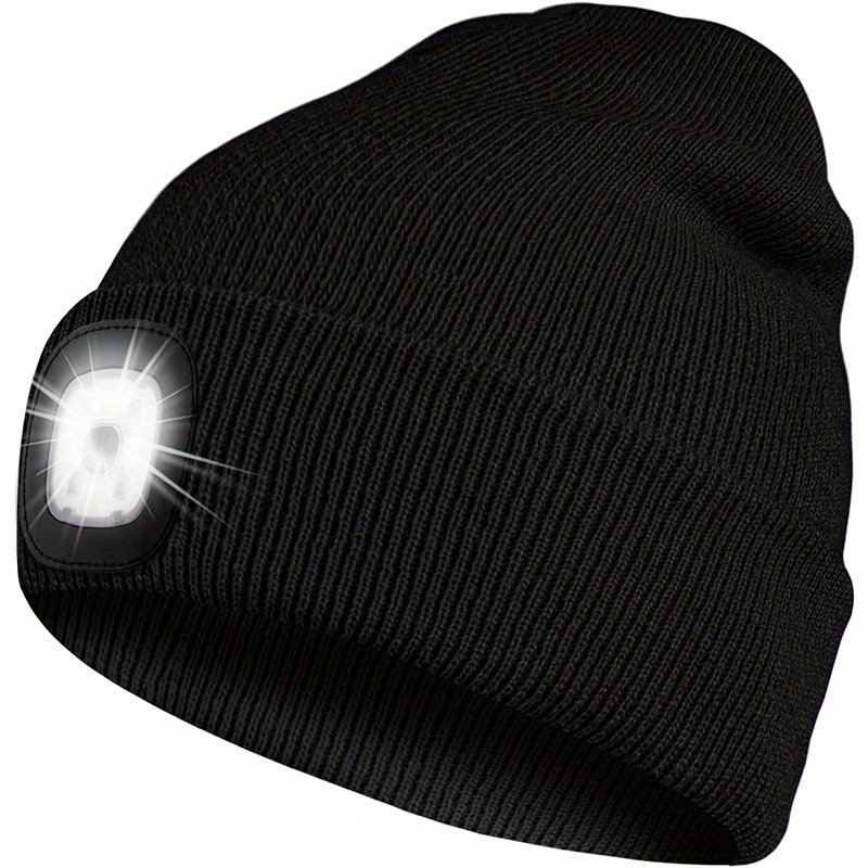 1pc Unisex Beanie Hat With LED Light, 4 LED Changed With Button Cell  Knitted Hat, Hands Free Headlamp Cap For Night Walking, Fishing, Camping  And Hunting