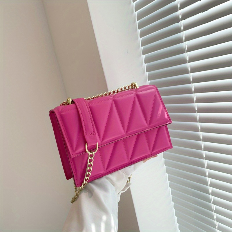 Quilted Square Bag Hot Pink Chain Strap