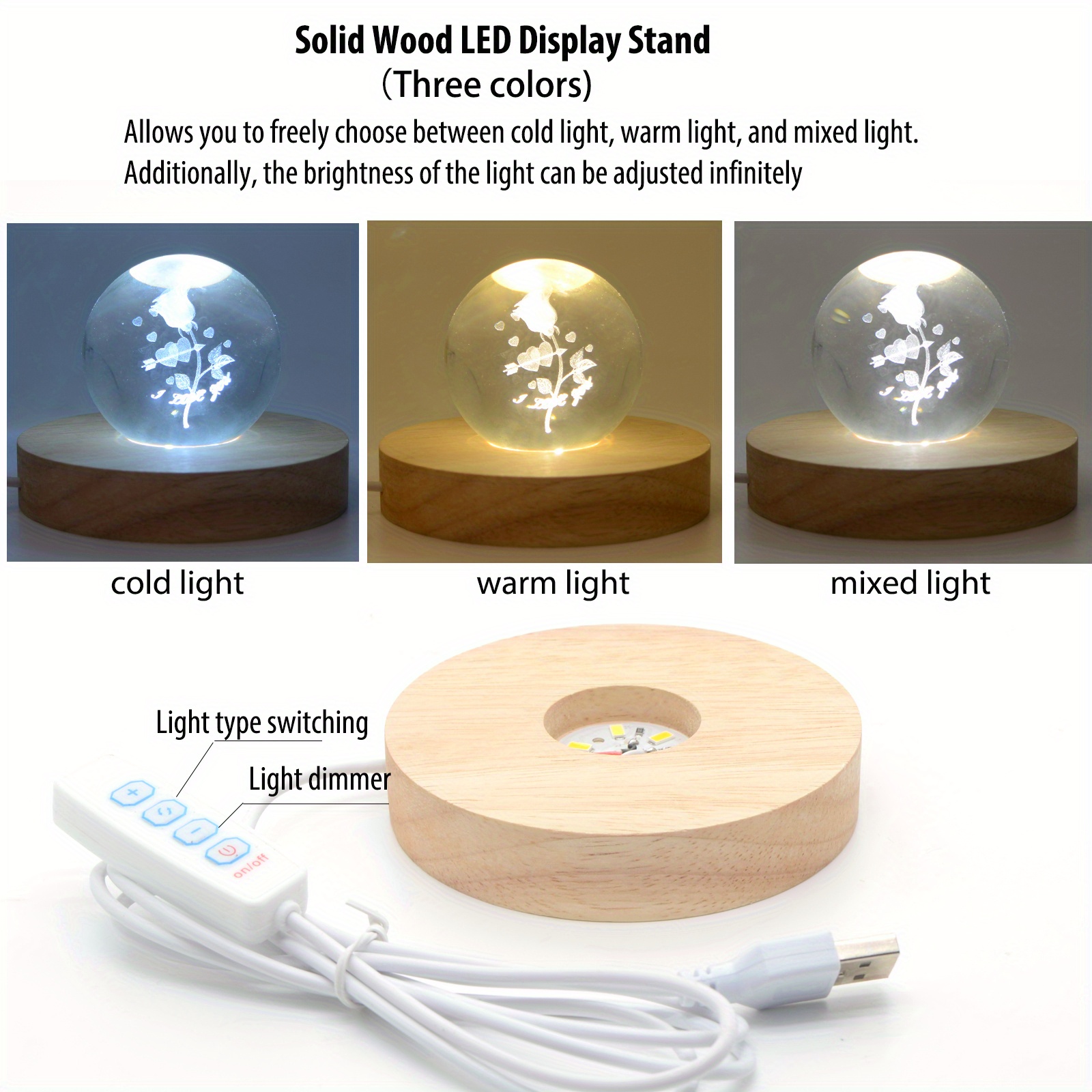 solid wooden     color led light display base wooden light display base stand for 3d crystal glass resin art 3d pictures christmas halloween thanksgiving day gift details 2