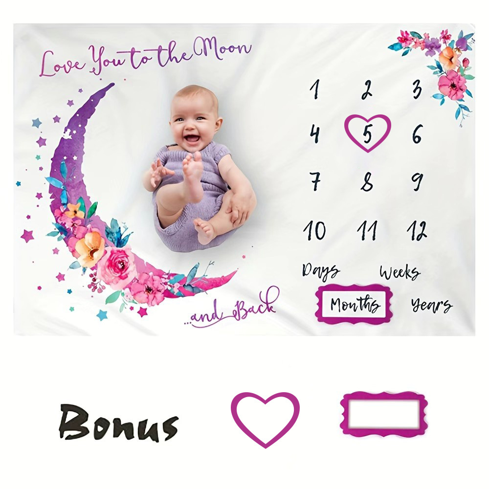 Image of Extra Large Photography Baby Blanket - Capture Your Little Girl's First Year Growth With The Monthly Calendar! Christmas, Halloween, Thanksgiving Day Gift For Halloween And Christmas