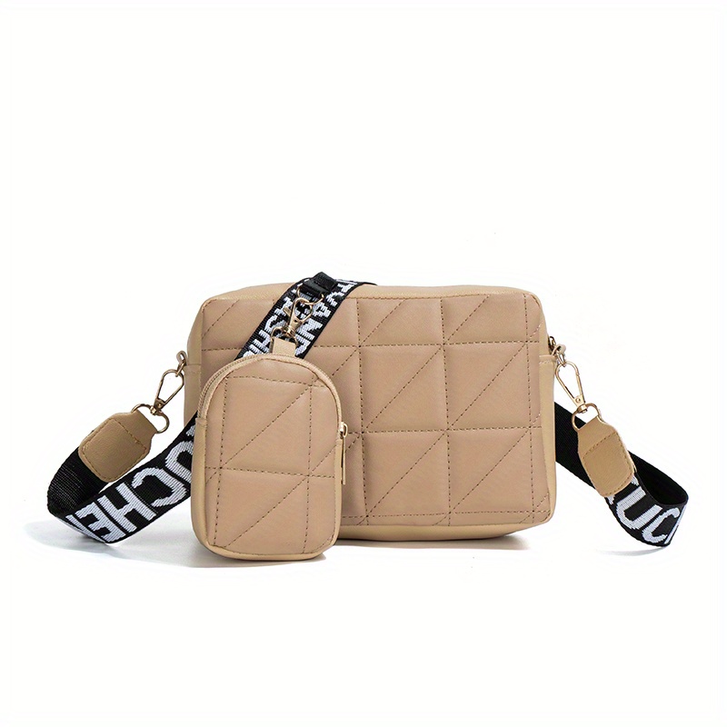 Argyle Quilted Crossbody Bag Set, Wide Strap Square Shoulder Bag, Simple  Phone Bag With Coin Purse - Temu