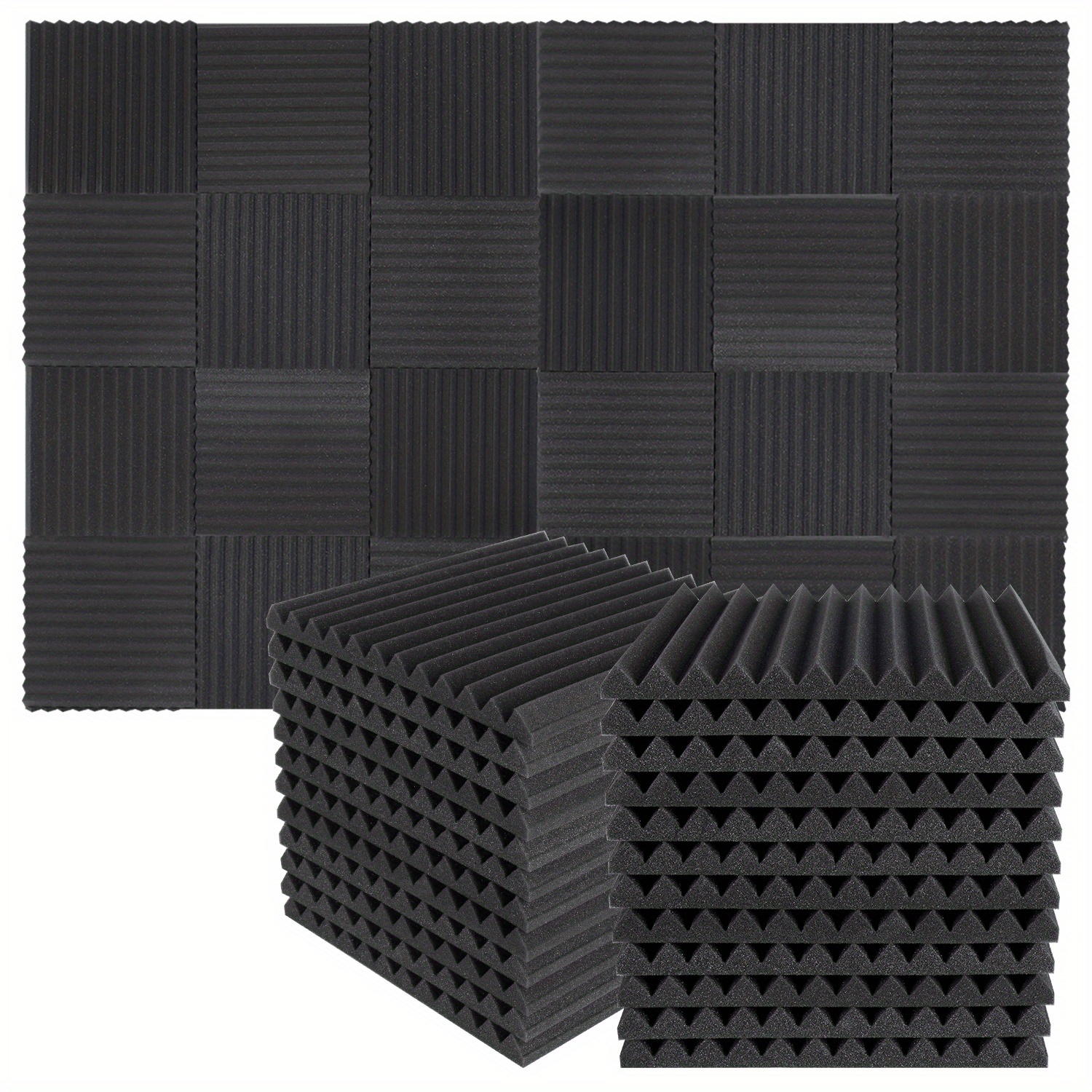  Paquete de 48 paneles acústicos de 12 x 12 x 1 pulgadas,  azulejos de cuña de espuma para insonorización de estudio (24 negros + 24  púrpuras) : Instrumentos Musicales