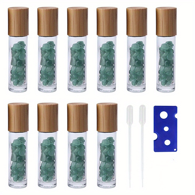 10pc 10ml Clear Glass Roller Bottles With Natural Crystal Gemstone Roller Balls