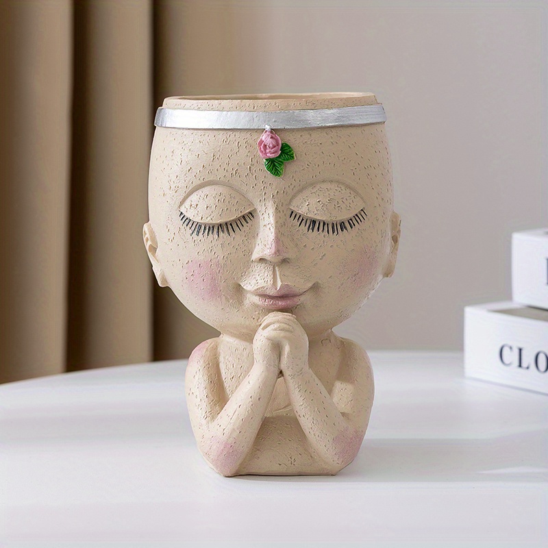 Pot de fleur de visage de fille de geste d'amour, vase de plante de visage