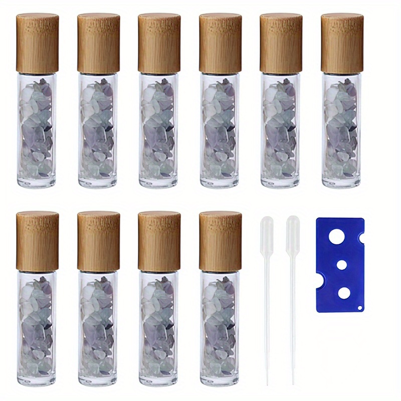 10pc 10ml Clear Glass Roller Bottles With Natural Crystal Gemstone Roller Balls