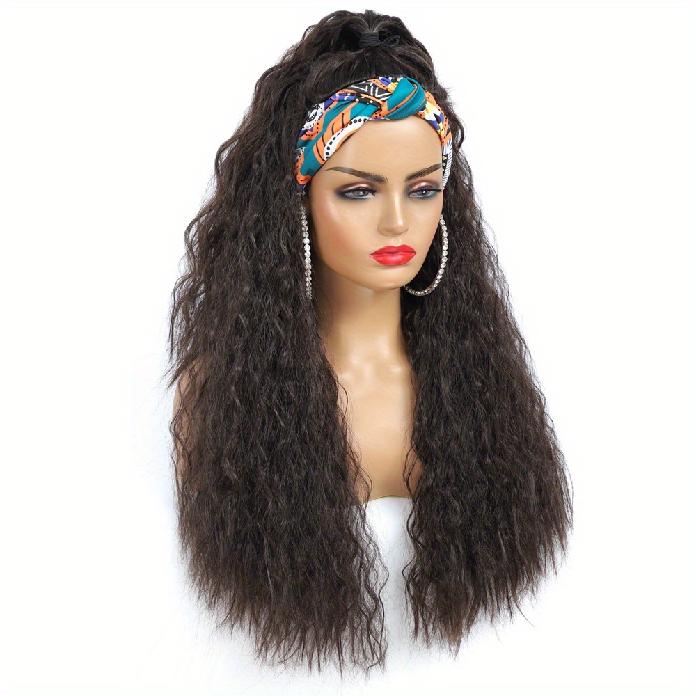 Headband Wigs Long Curly Wavy Hair Wigs Headband Synthetic Temu