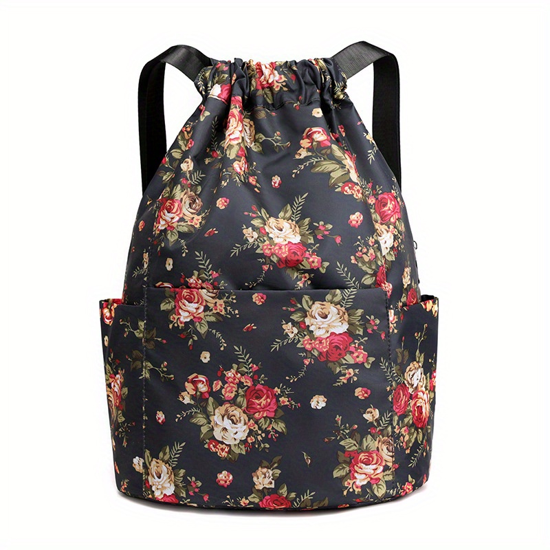Floral Pattern Drawstring Backpack Lightweight Daypack