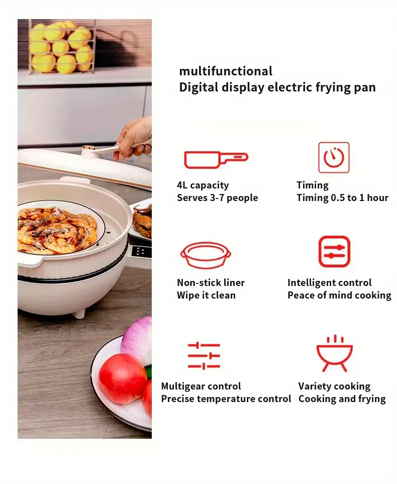 electric frying pan one piece nonstick pan multifunctional stir fry pot household dinner large capacity electric hot pot details 4