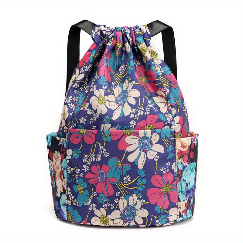 Floral Pattern Drawstring Backpack Lightweight Daypack