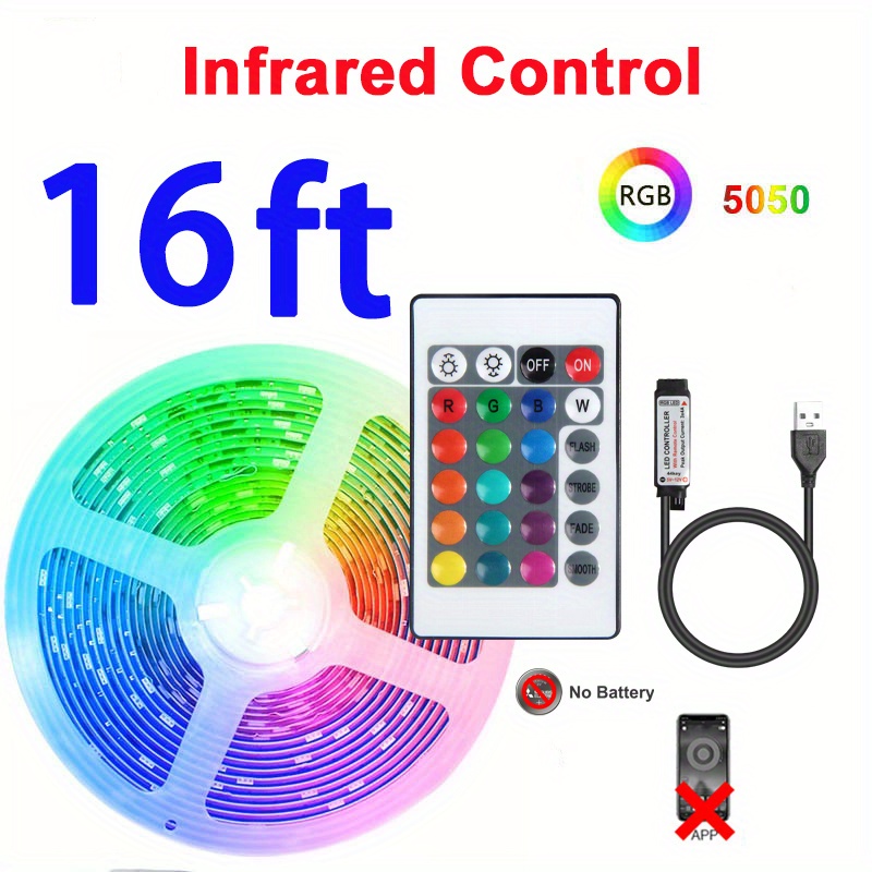 5050 Rgb Led Strip Light 5v Usb 16colors Waterproof Flexible Led Tape Tv  Back Lights Colour Changing With 24key Remote Control - Led Strip -  AliExpress