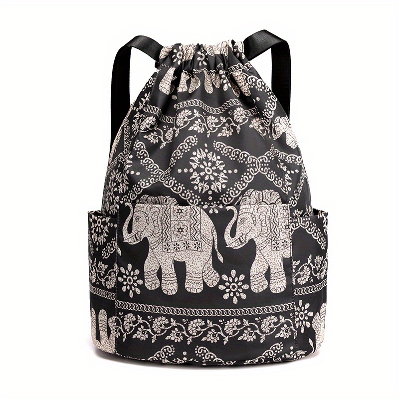 Floral Pattern Drawstring Backpack Lightweight Daypack