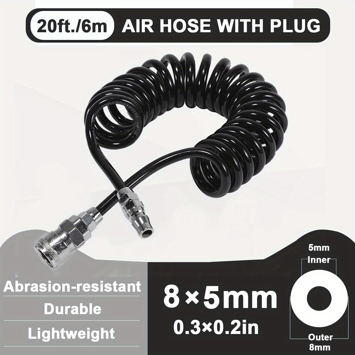 6 Foot Polyurethane Plastic Airbrush Hose with Standard 1/8 Size Fittings  on Both Ends 