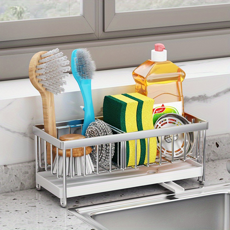 Sink Caddy, Sponge Drain Rack With Dishcloth Holder, Stainless Steel Sink  Storage Rack For Sponge Dish Soap Dishcloth Brushes Rags, Kitchen  Countertop Organizer, Kitchen Accessories - Temu