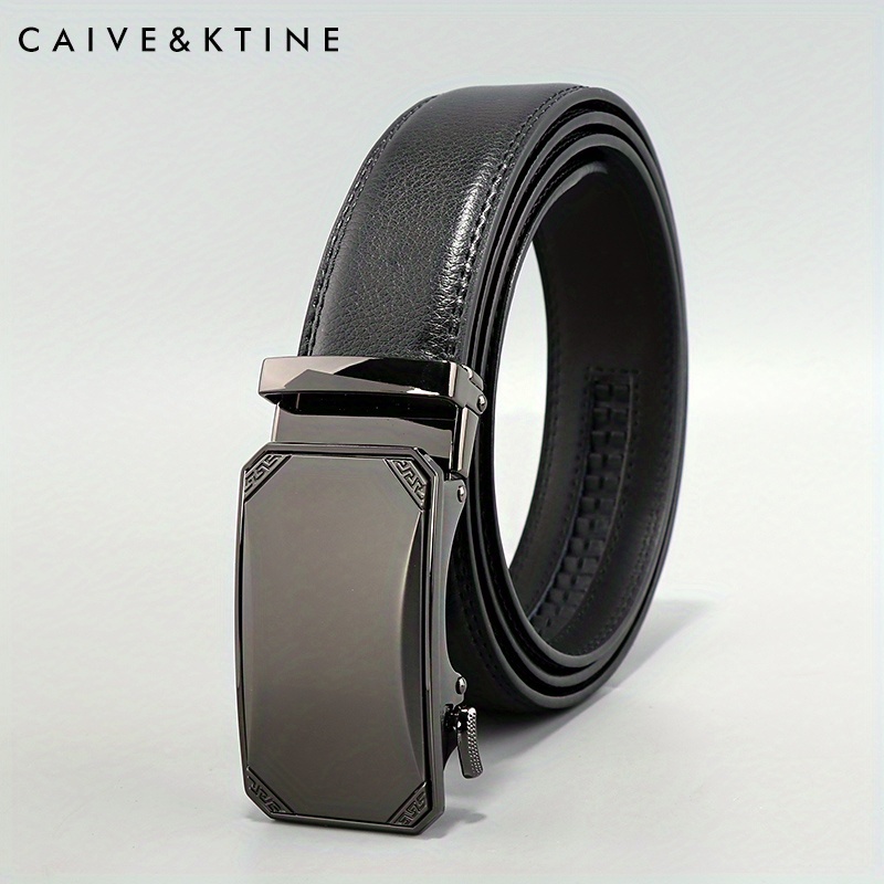 Gold Black Silver Automatic Buckles Mens Belts Black Leather Men