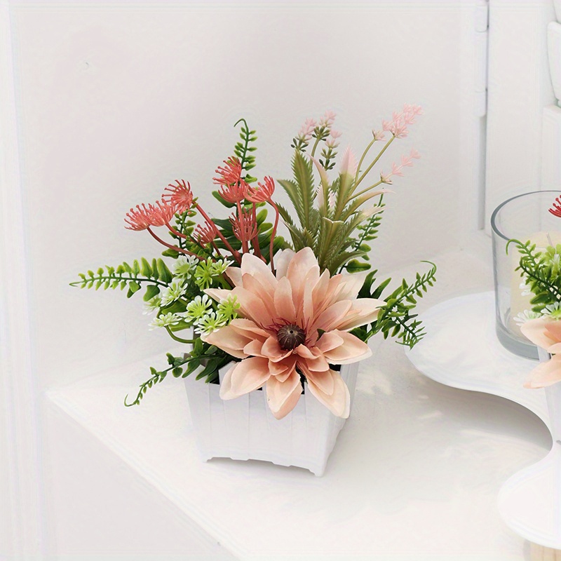Image of 1pc, 15cm/ 5.91inch (h) Artificial , Lavender Assorted Small Potted Plants (hty003 White Fence Square Pot), Suitable For Home, Leisure, Festival, Festive, Office Decoration And