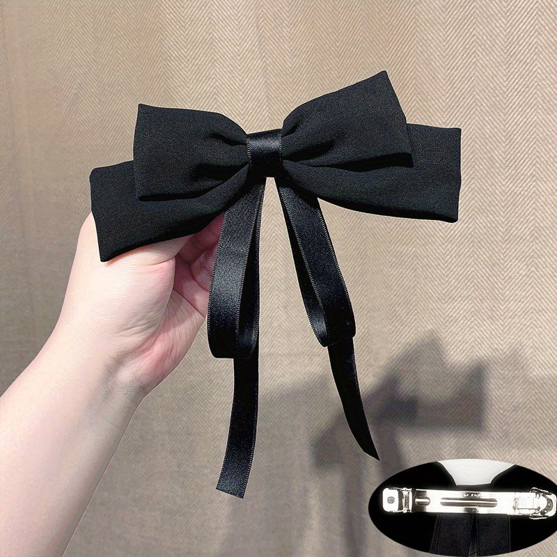 Velvet Solid Color Hair Bow Clip with Long Ribbon Elegant Sweet French Barrette Hair Accessories, Christmas Gifts,Temu