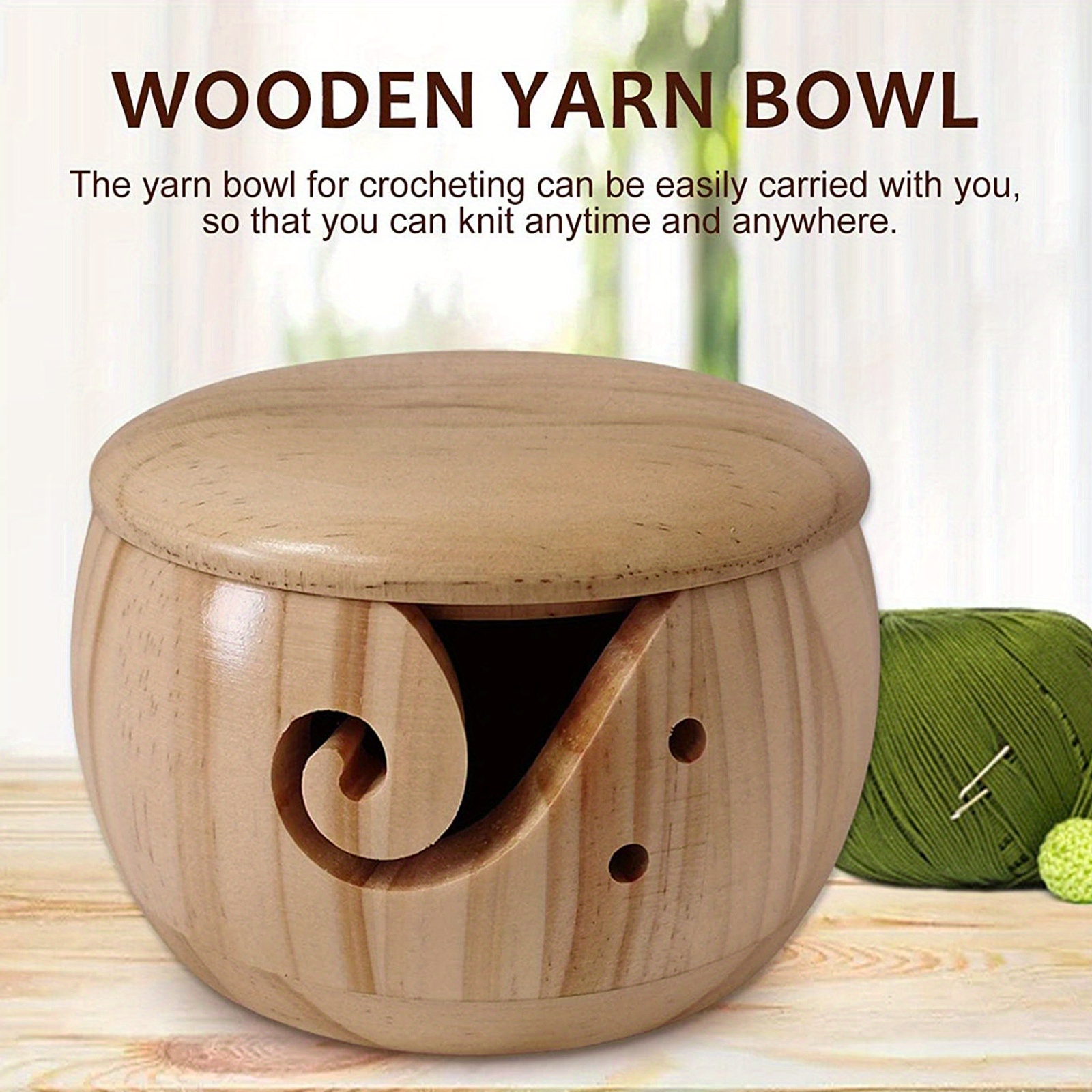 ZJchao Yarn Bowl Handmade Crafted Wooden Yarn Bowl with Removable Lid for  Knitting and Crocheting, for Mom and Grandmother