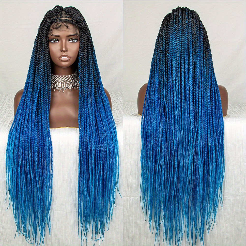 Long Ombre Green Lace Front Wig Box Braids Knotless Cornrow - Temu
