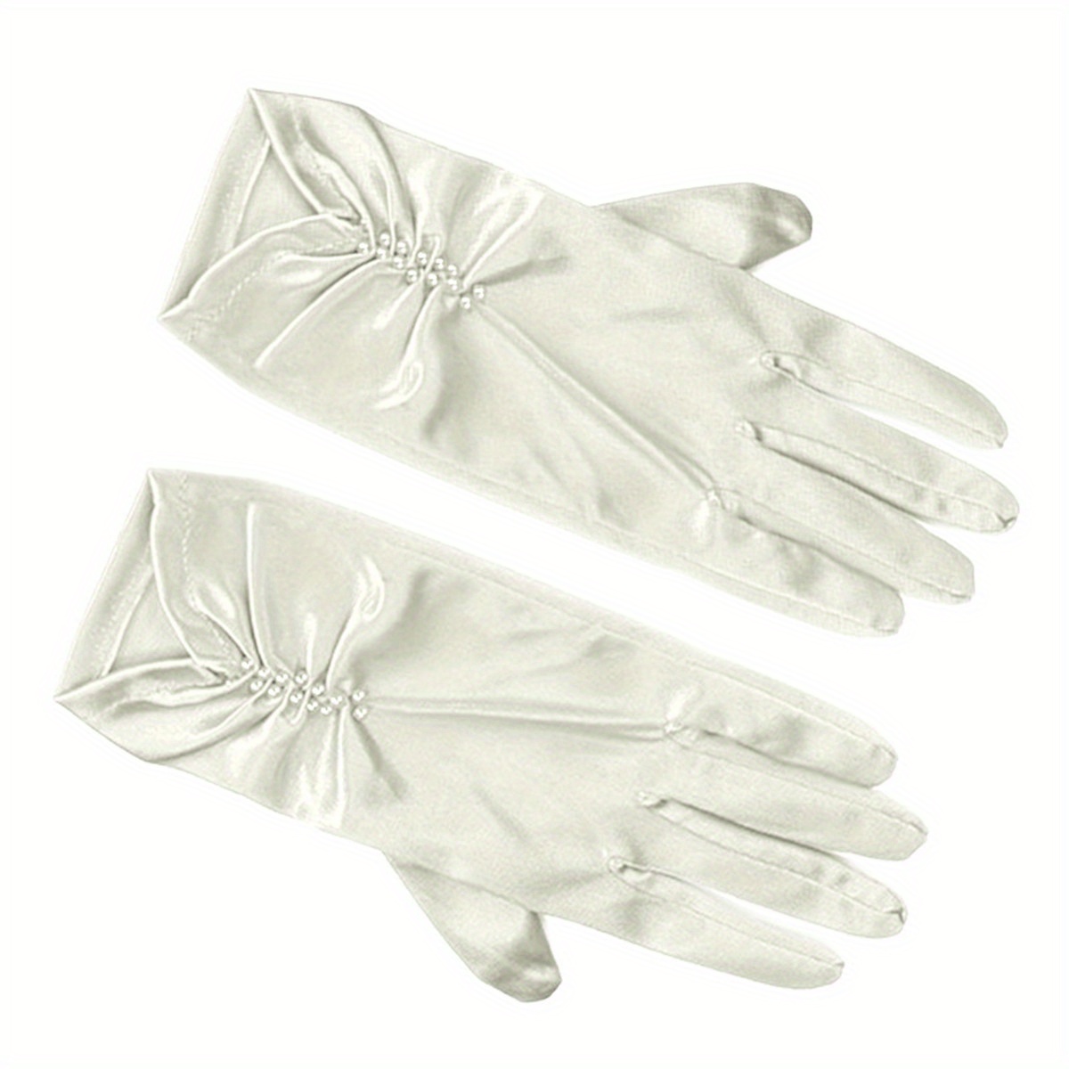 Bridal Girl's Satin Gloves With Ruched Part Pearl Beading - Temu