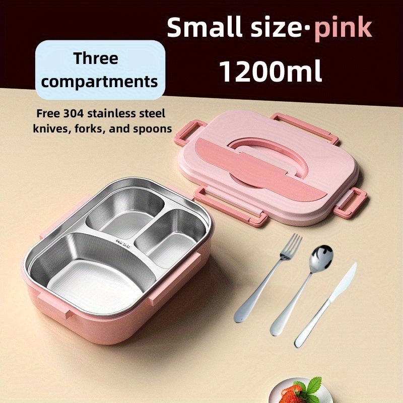 1pc Portable Pink Pp Salad Bowl & Cutlery Set With Lid & Handle