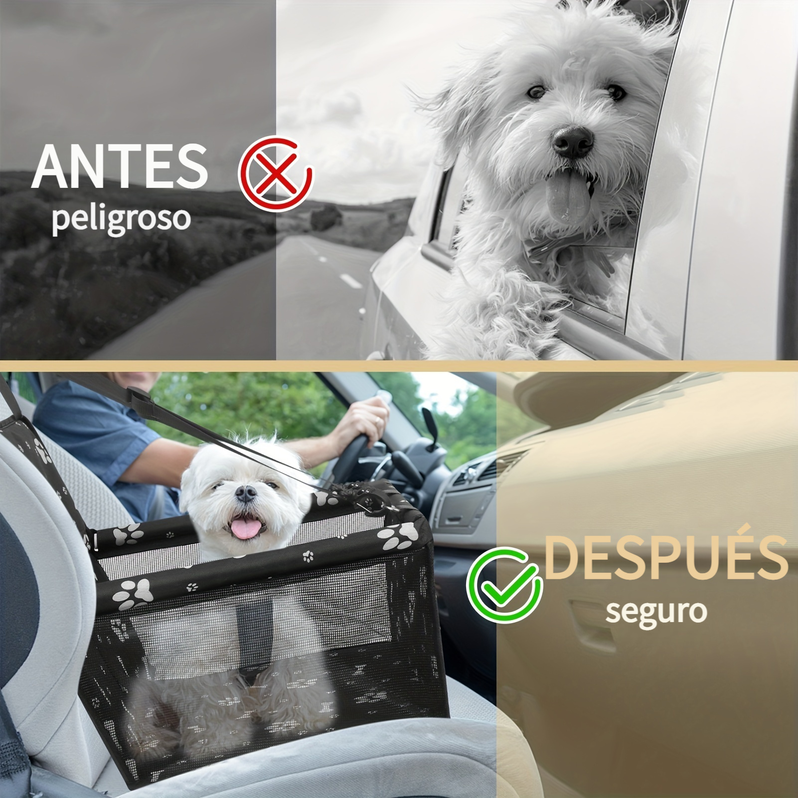 Asiento de coche para perros, asiento elevador para perros, cama de viaje,  hamaca de protección portátil, suave, 22 x 20 x 12 pulgadas, nido, perrera  Beige Salvador Asiento de coche para mascotas