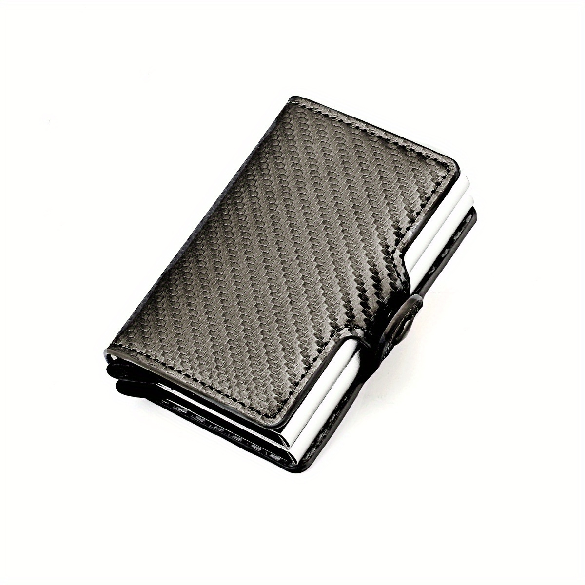 Rfid Aluminum Double Deck Buckle Men Card Holder Small Card Wallets Carbon  Fiber Leather Slim Mini Wallet Quality Male Purses - Temu