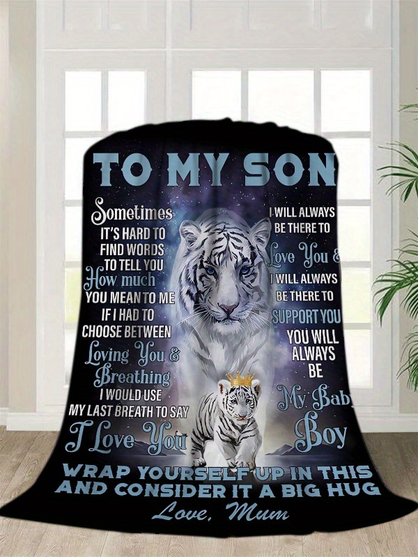 1pc tiger print flannel blanket to my son from mom blanket warm   throw blanket for couch bed sofa details 2