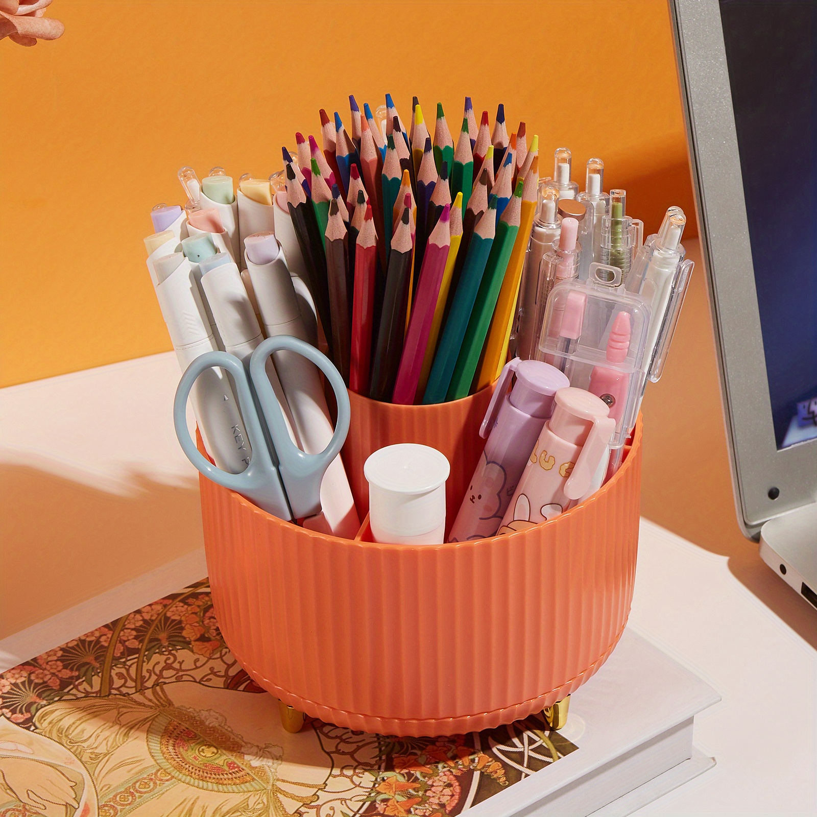 boite de rangement idéale pour fourniture de bureau – pot a crayon en  plastique à 5 compartiments –