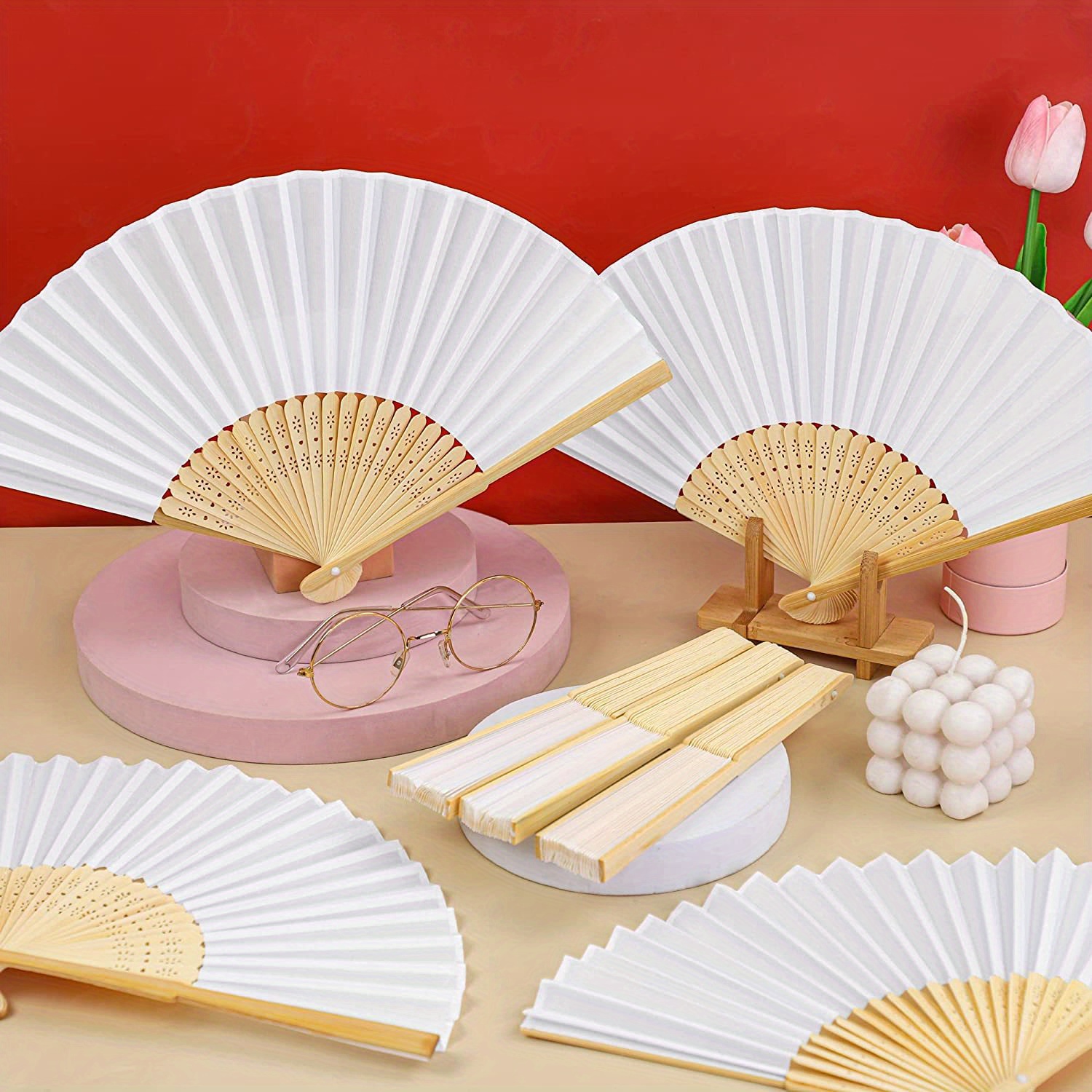 ZQNYCY 20/10pcs White Folding Fan Chinese Bamboo Paper Fans Wedding Gifts for Guest Birthday Party