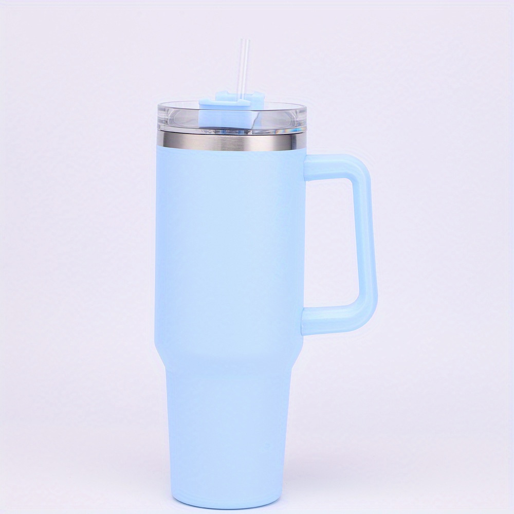 1pc Stainless Steel Tumbler With Handle, 40oz Blue Cup For Car, Office