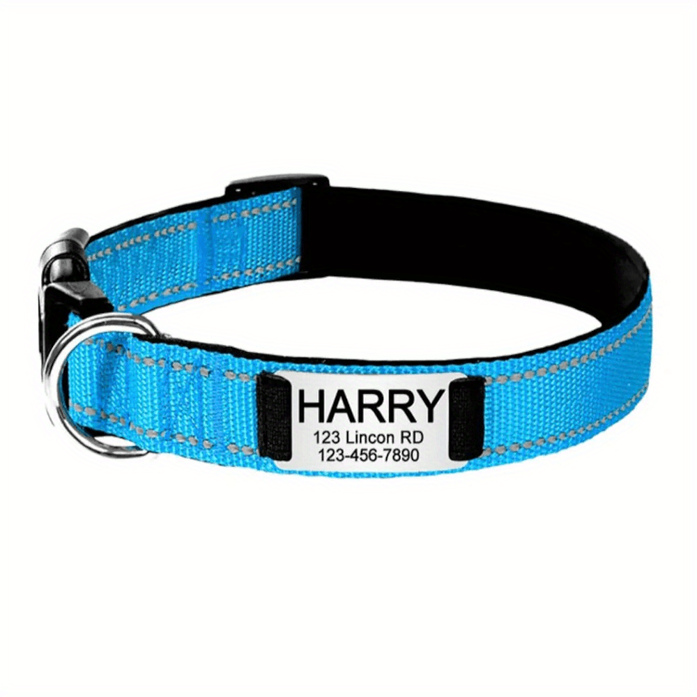 TEMU Gepersonaliseerde reflecterende halsbanden met naamplaatje Gevoerde halsband voor huisdieren met gegraveerde dia op ID-tags