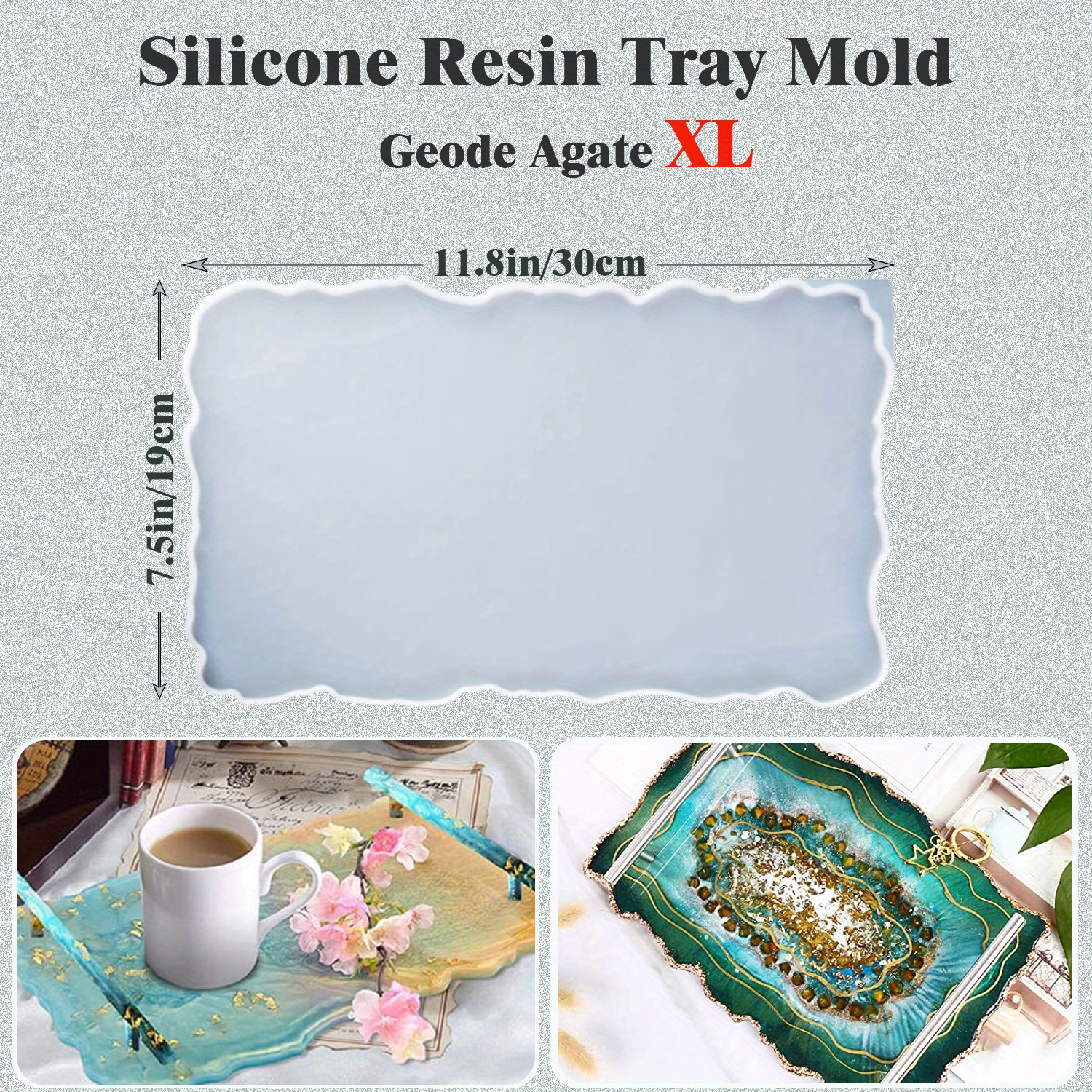 2 Piece 14 inches Large Tray Silicone Molds, Rectangle Silicone Tray Molds  for Resin, Large Epoxy Resin Geode Tray Mold with Gold & Black Handles