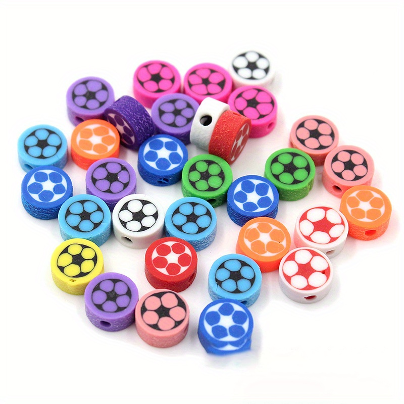 20/50/100pcs Sport Polymer Clay Beads White Volleyball Loose Spacer Beads  For Jewelry Making Diy Bracelet Necklaces Accessories