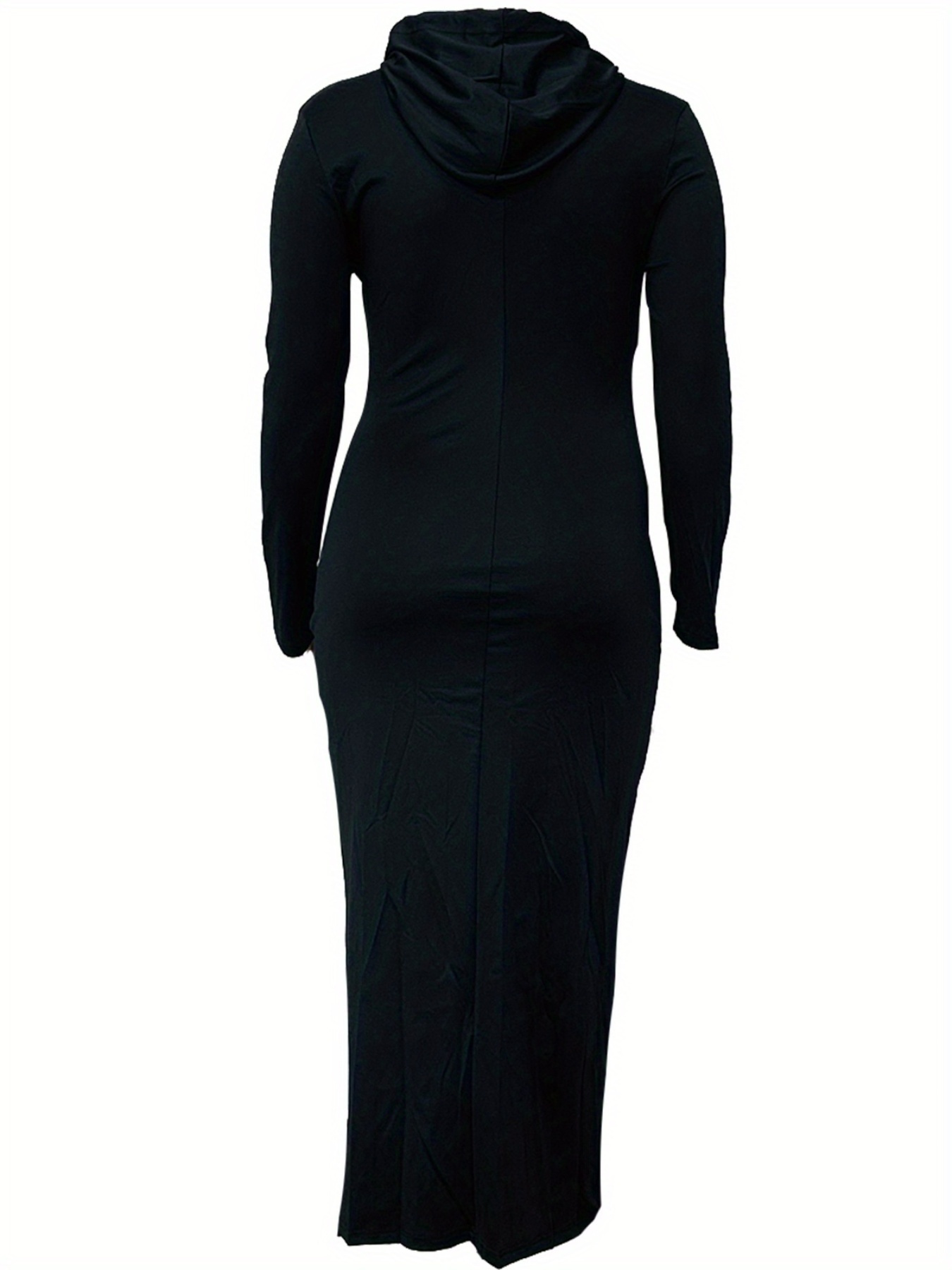 plus size casual sweatshirt dress womens plus solid long sleeve zipper side drawstring split maxi sweatshirt dress details 3