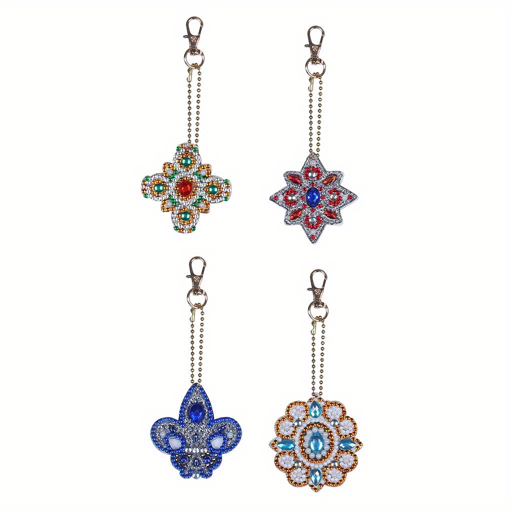 5 Pcs Diy 5d Mandala Flower Diamond Painting Keychain Kit, Double Sided  Full Drill Painting Key Chains Pendant