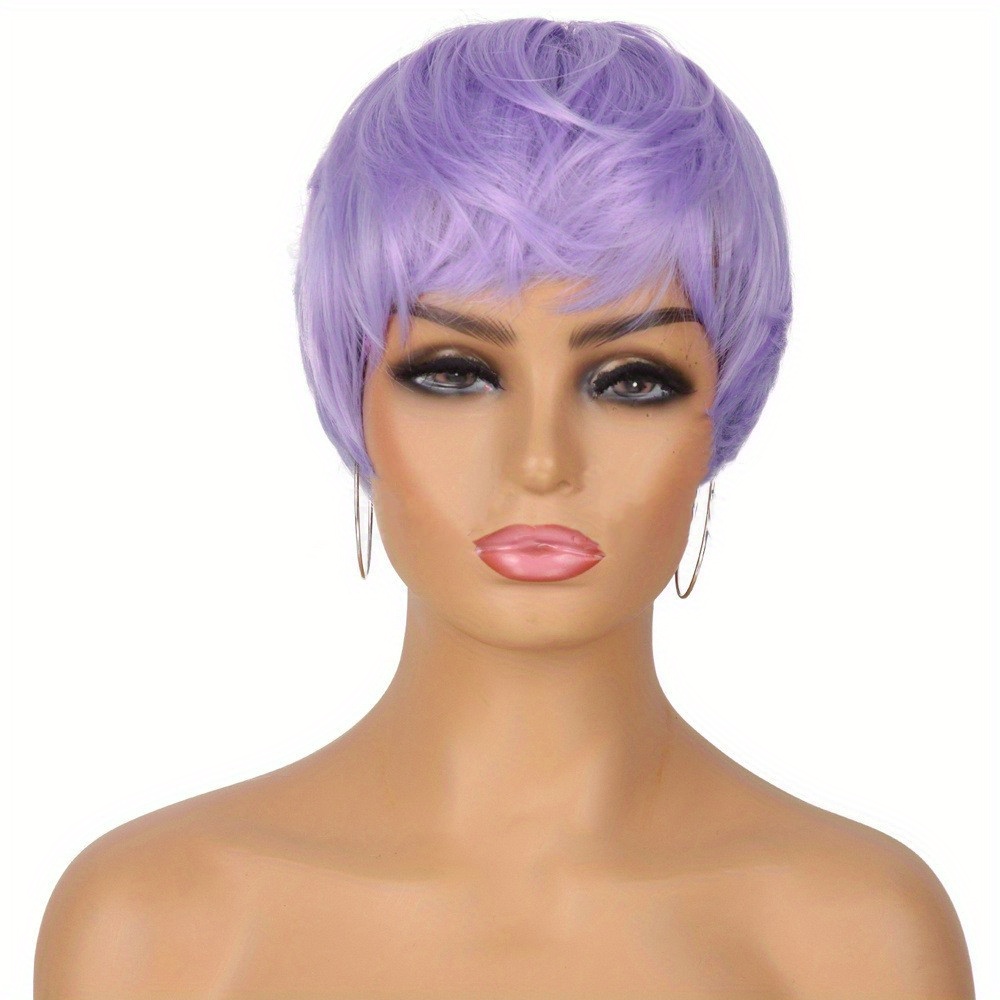 Short Pixie Cut Wigs With Bangs Short Natural Straight Hair Wigs For Women Heat Resistant Fiber 
